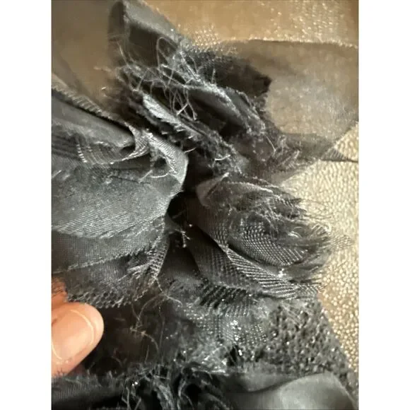 St.John Textured Black Tweed Blazer With Ruffled Floral Size 6